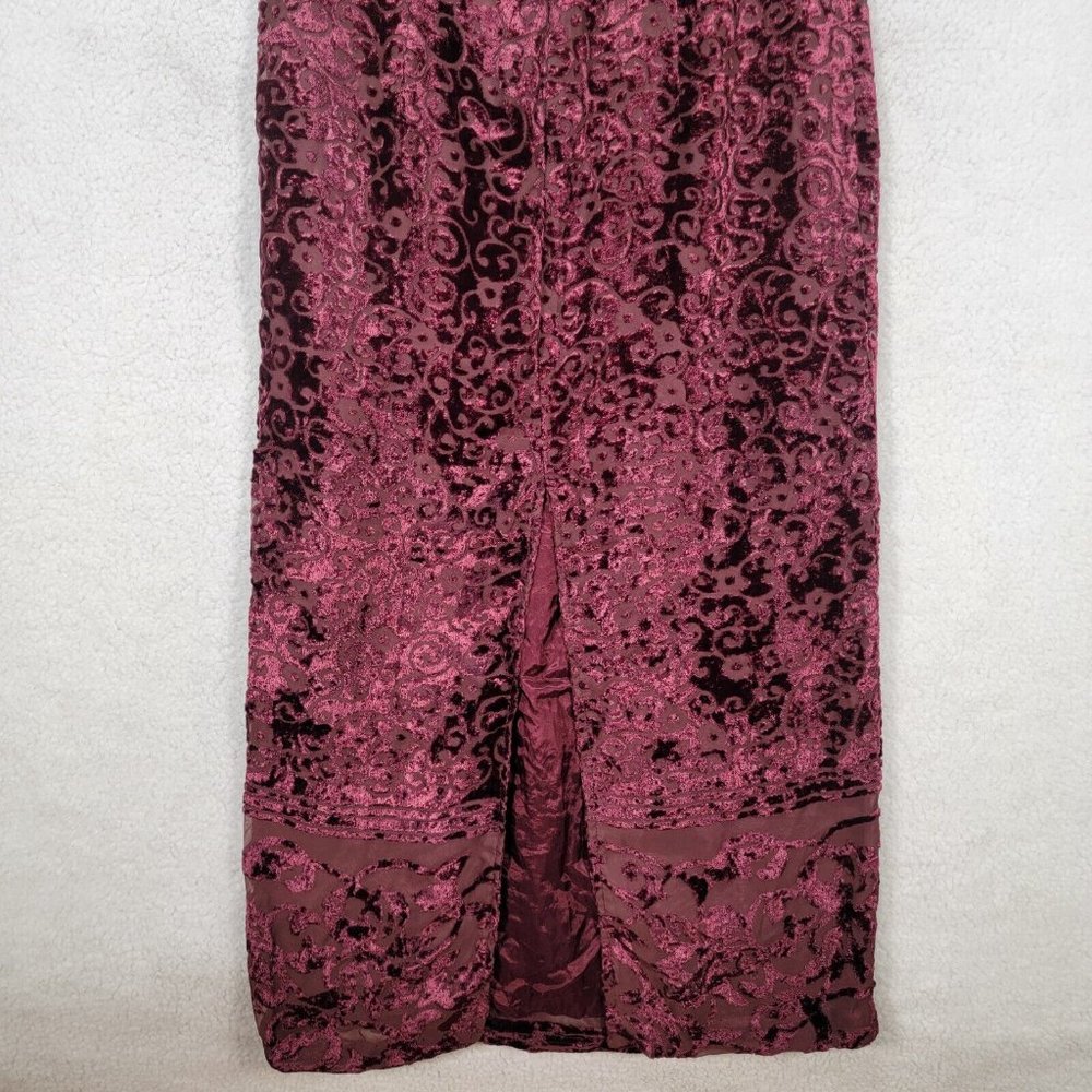 Vintage 90s Y2K Scott McClintock Burgundy Floral Burnout Evening Maxi Sheath - Picture 8 of 12